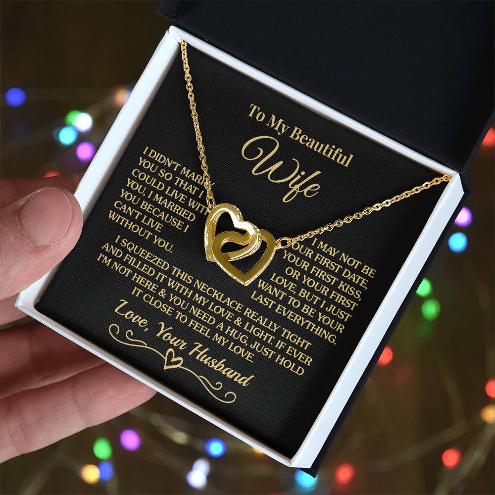Gift For Wife - Can't Live Without You - Interlocking Hearts Necklace
