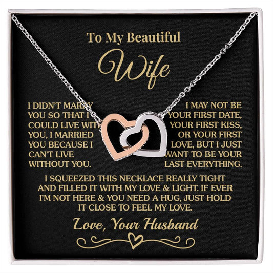 Gift For Wife - Can't Live Without You - Interlocking Hearts Necklace