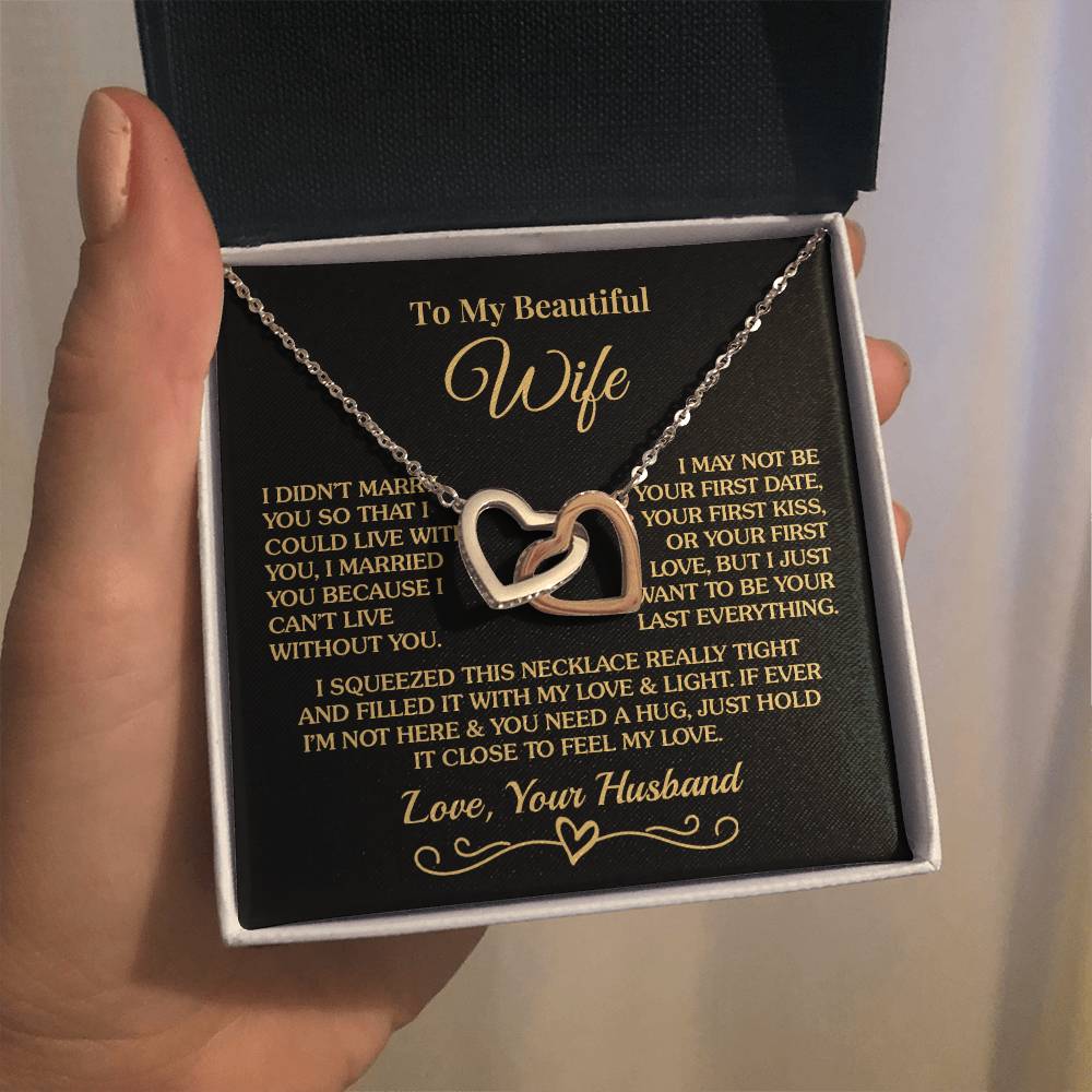 Gift For Wife - Can't Live Without You - Interlocking Hearts Necklace