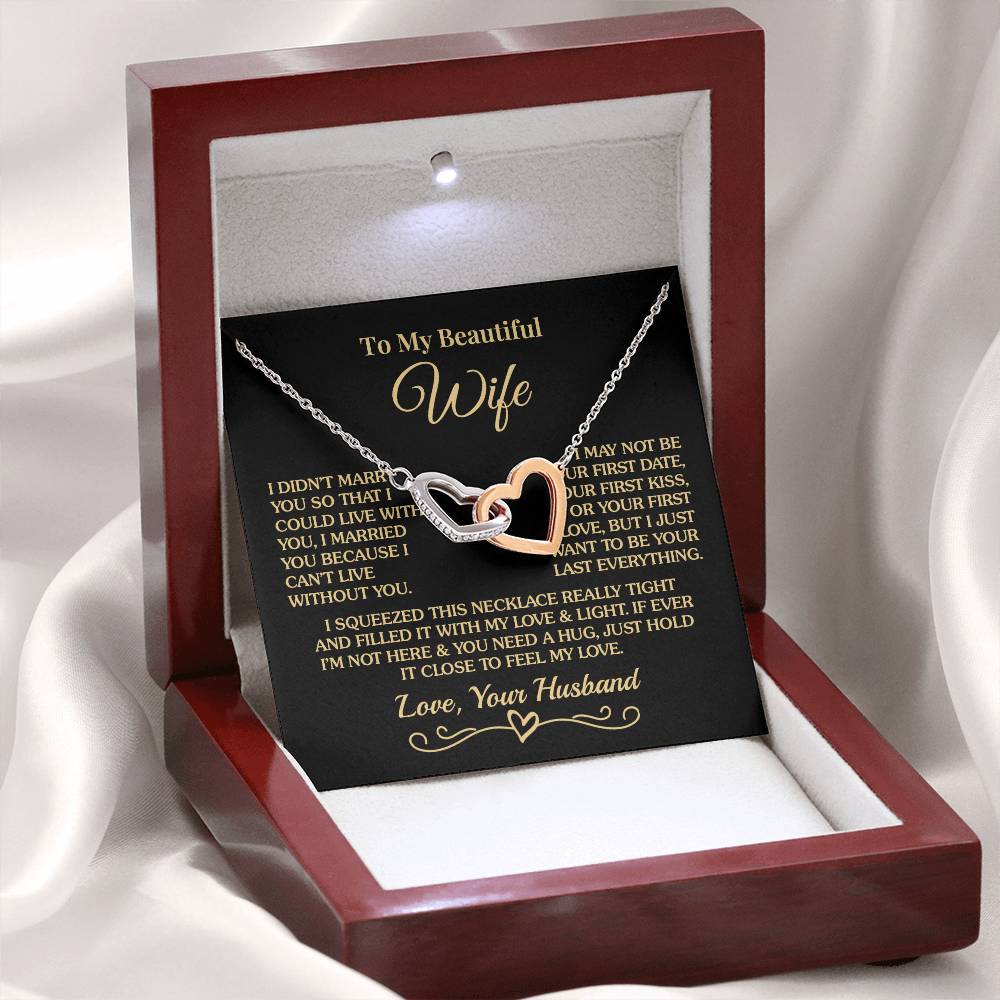 Gift For Wife - Can't Live Without You - Interlocking Hearts Necklace