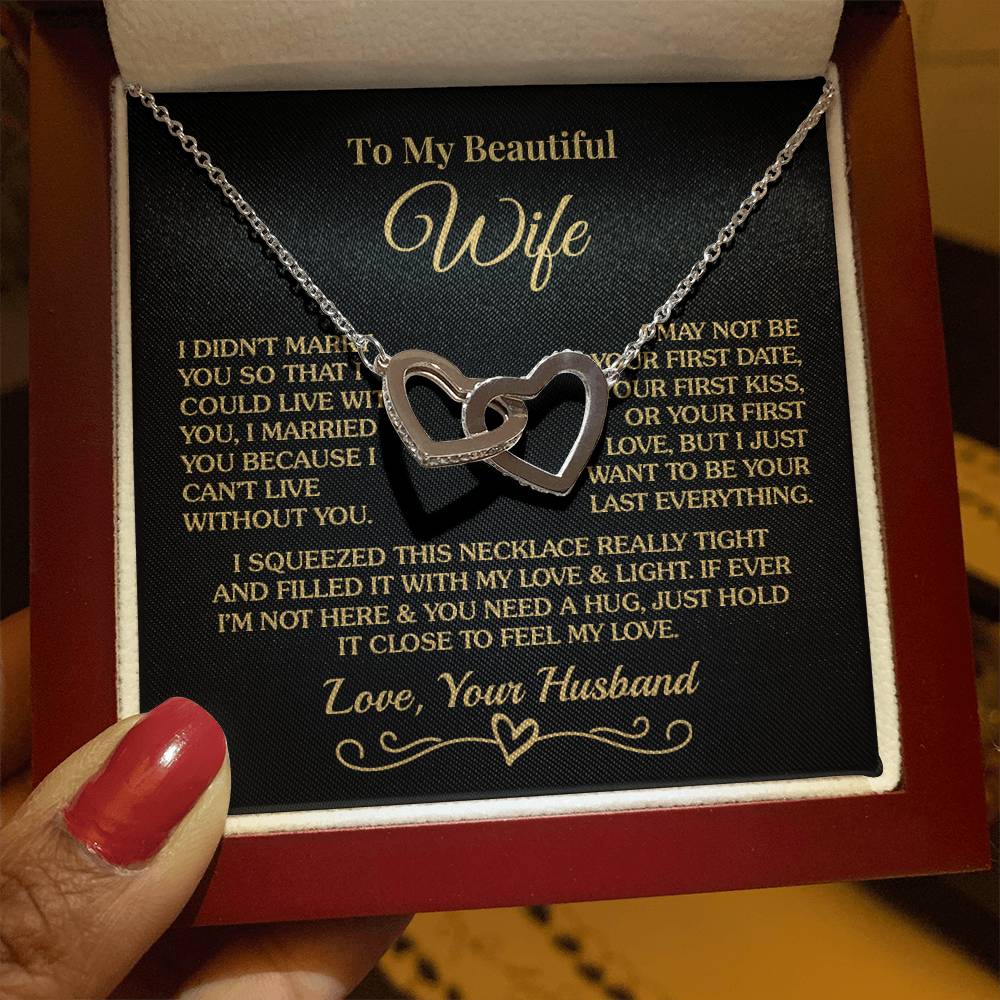 Gift For Wife - Can't Live Without You - Interlocking Hearts Necklace