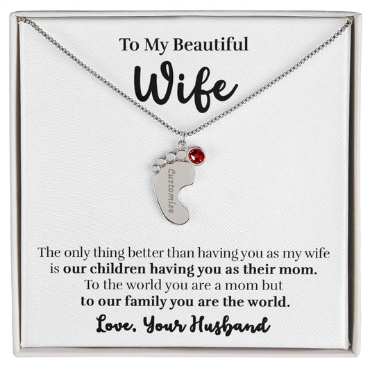 Wife - Only Thing Better (White) - Custom Baby Feet Necklace with Birthstone