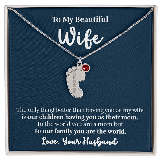 Wife - Only Thing Better (Blue) - Custom Baby Feet Necklace with Birthstone