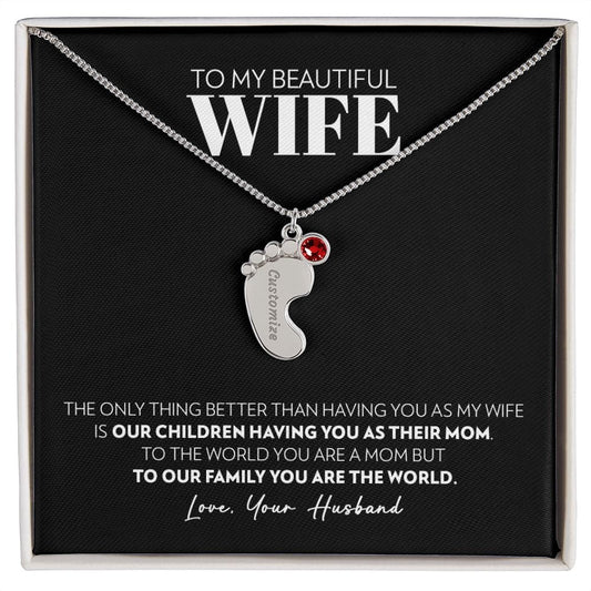 Wife - Only Thing Better (Black) - Custom Baby Feet Necklace with Birthstone