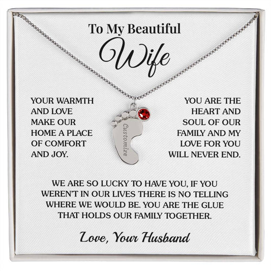 To Wife (From Husband) - Joy - Custom Baby Feet Necklace with Birthstone