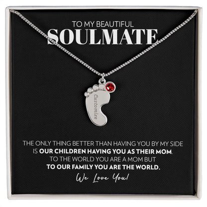 Soulmate - Only Thing Better (Black) - Custom Baby Feet Necklace with Birthstone