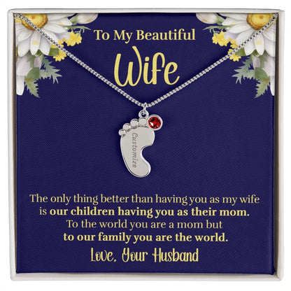 Wife - Only Thing Better (Daisy) - Custom Baby Feet Necklace with Birthstone