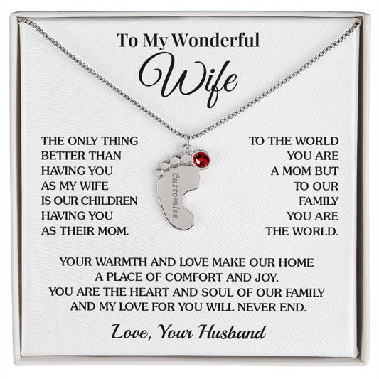 To Wife (From Husband) -  Never Ending Love - Custom Baby Feet Necklace with Birthstone