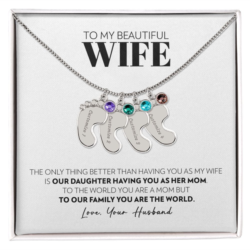 To My Wife - Only Thing Better (Daughter) - Custom Baby Feet Necklace with Birthstone