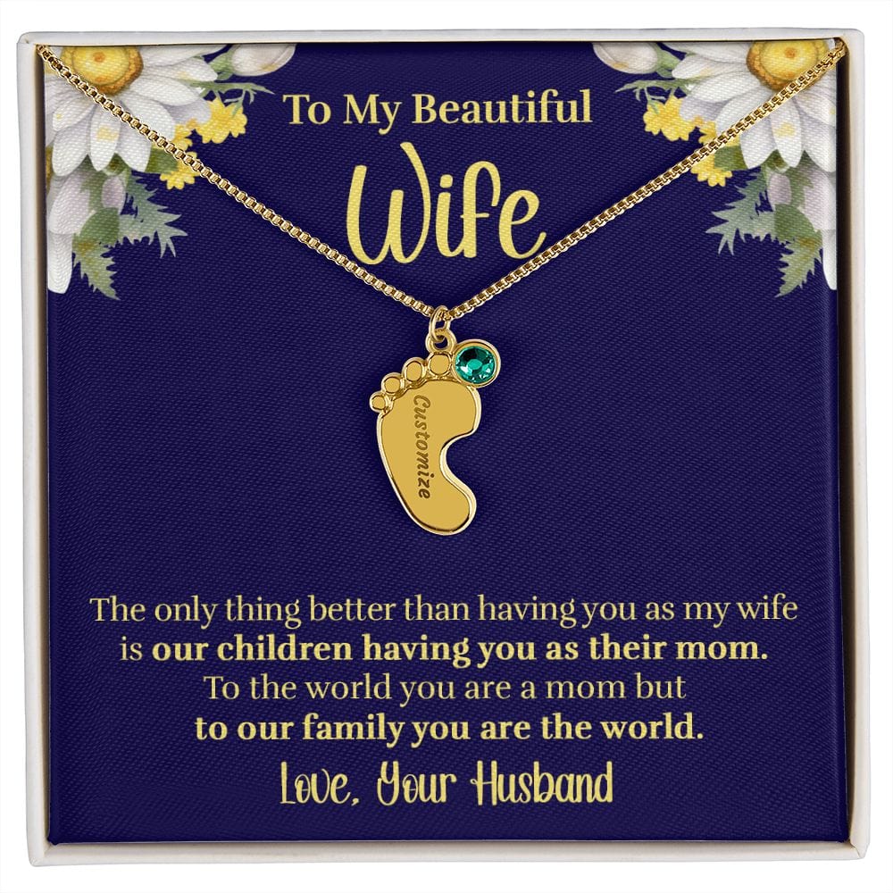 Wife - Only Thing Better (Daisy) - Custom Baby Feet Necklace with Birthstone