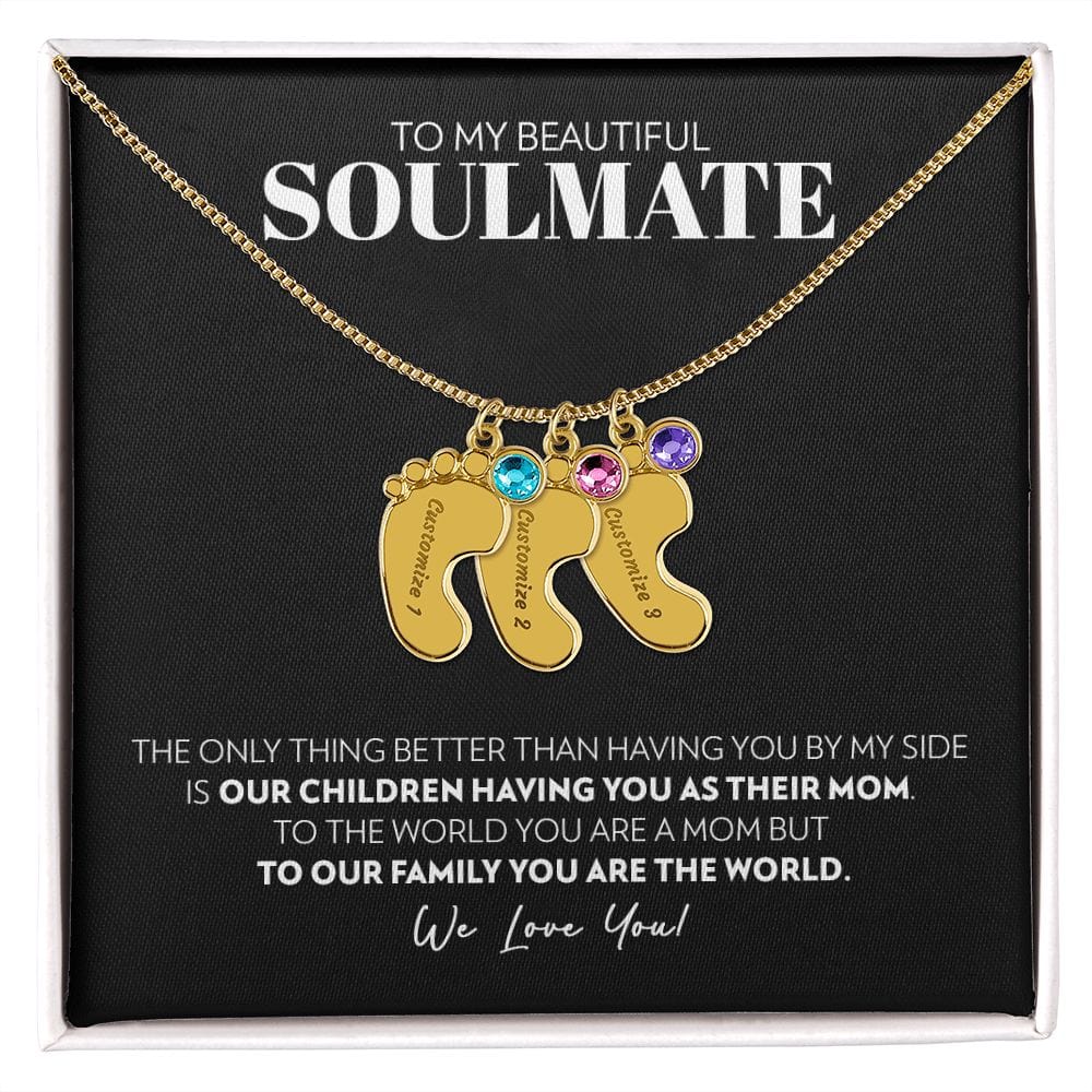 Soulmate - Only Thing Better (Black) - Custom Baby Feet Necklace with Birthstone