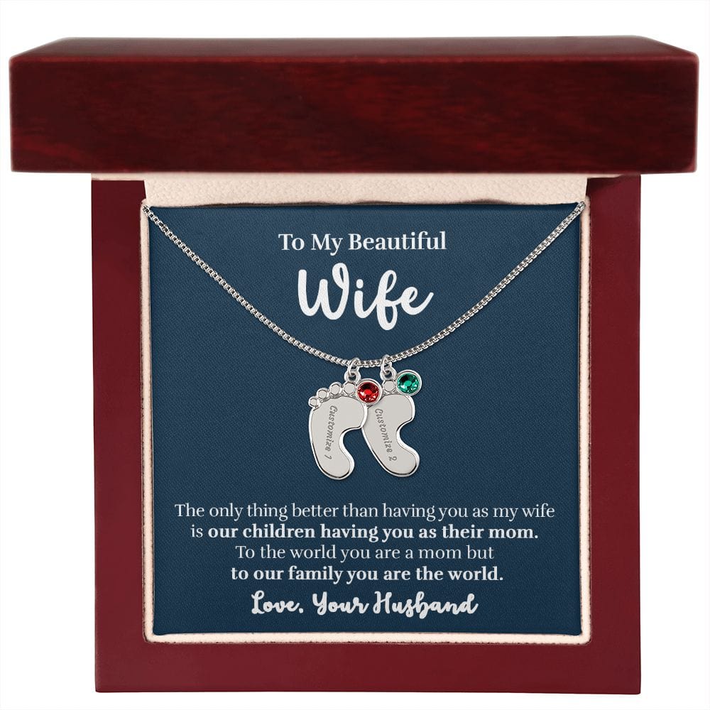 Wife - Only Thing Better (Blue) - Custom Baby Feet Necklace with Birthstone
