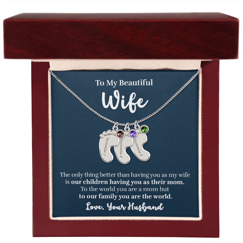 Wife - Only Thing Better (Blue) - Custom Baby Feet Necklace with Birthstone