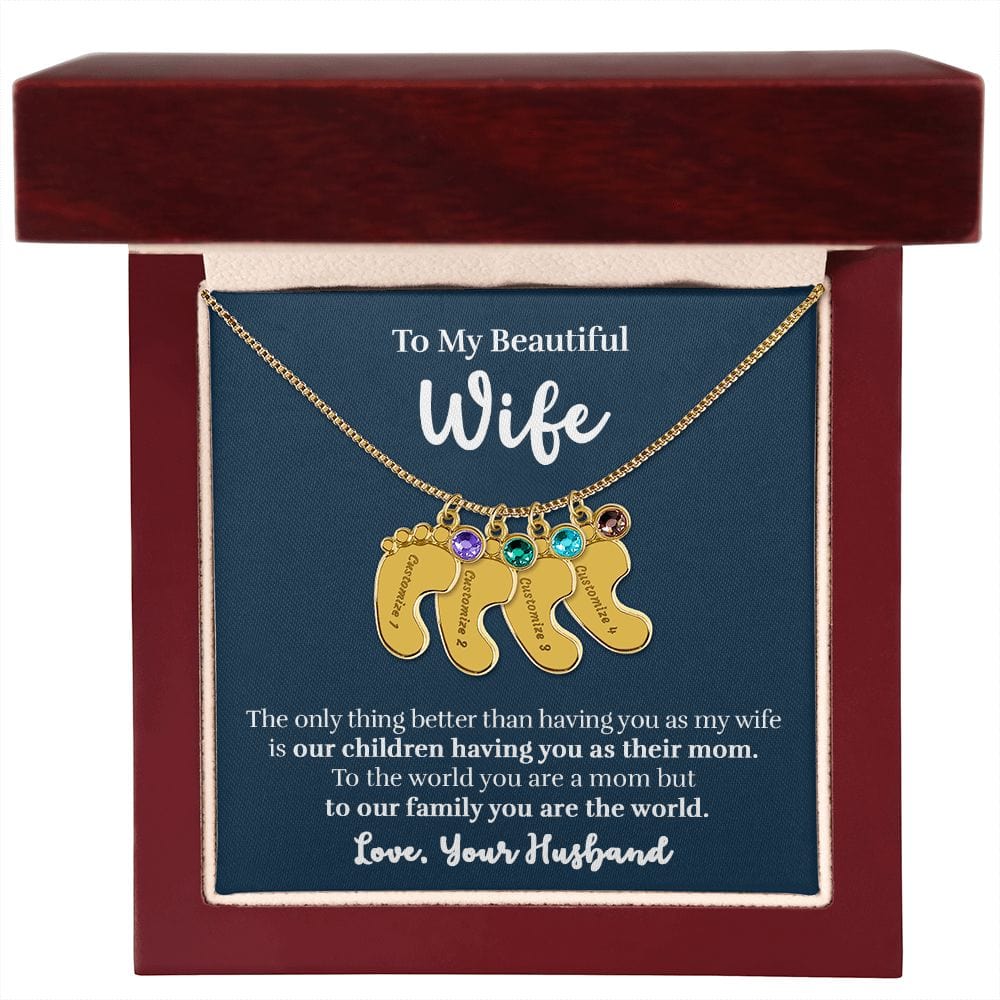 Wife - Only Thing Better (Blue) - Custom Baby Feet Necklace with Birthstone
