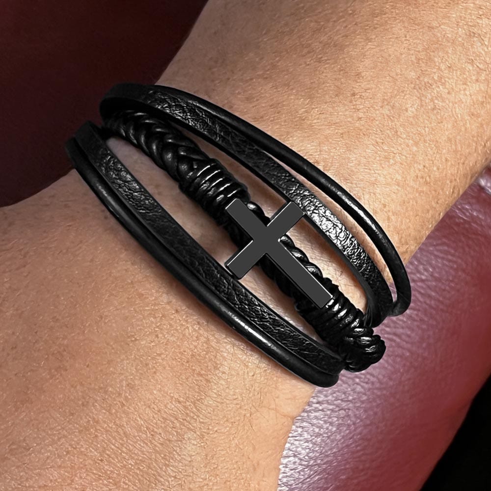 To My Man - All My Lasts - Men's Cross Vegan Leather Bracelet
