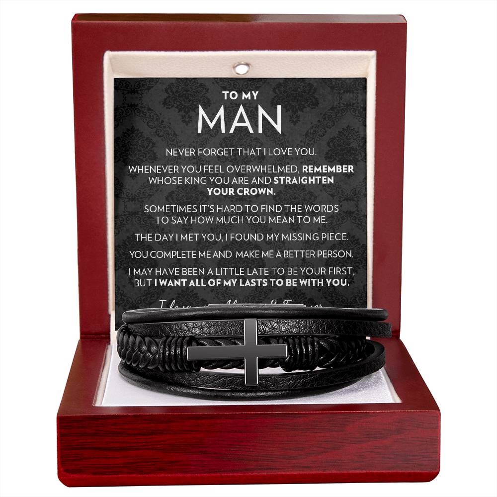 To My Man - All My Lasts - Men's Cross Vegan Leather Bracelet