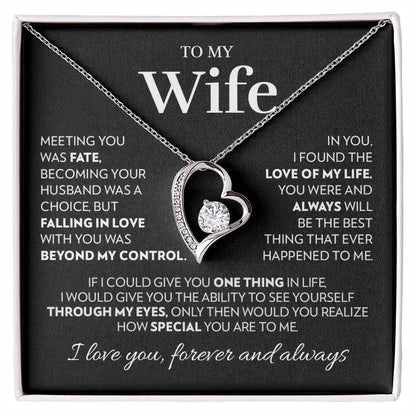 To My Wife Necklace from Husband with Love of My Life Message Card, Heart Pendant