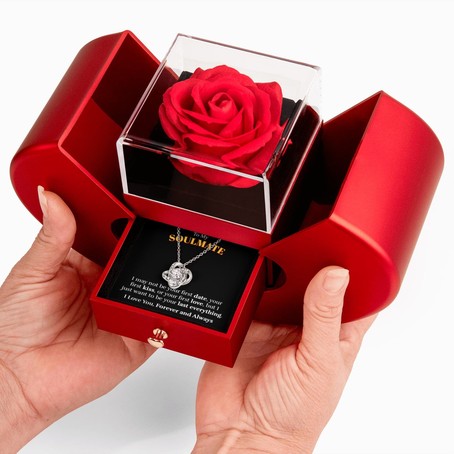 Soulmate - Last Everything - Love Knot Necklace with Red Heart Rose Box