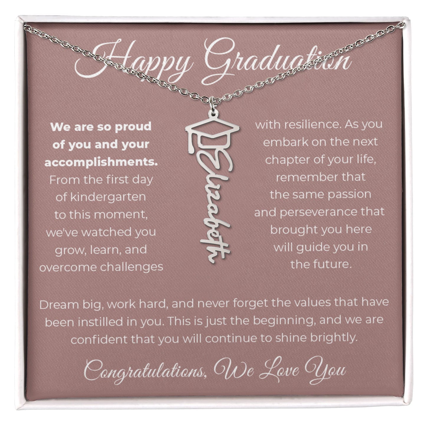 To Graduate - We Are So Proud - Graduation Cap Name Necklace – Personalised with Graduate's Name