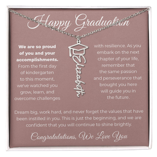 To Graduate - We Are So Proud - Graduation Cap Name Necklace – Personalised with Graduate's Name