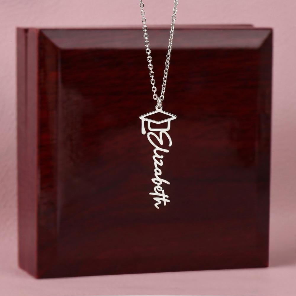 To Graduate - We Are So Proud - Graduation Cap Name Necklace – Personalised with Graduate's Name