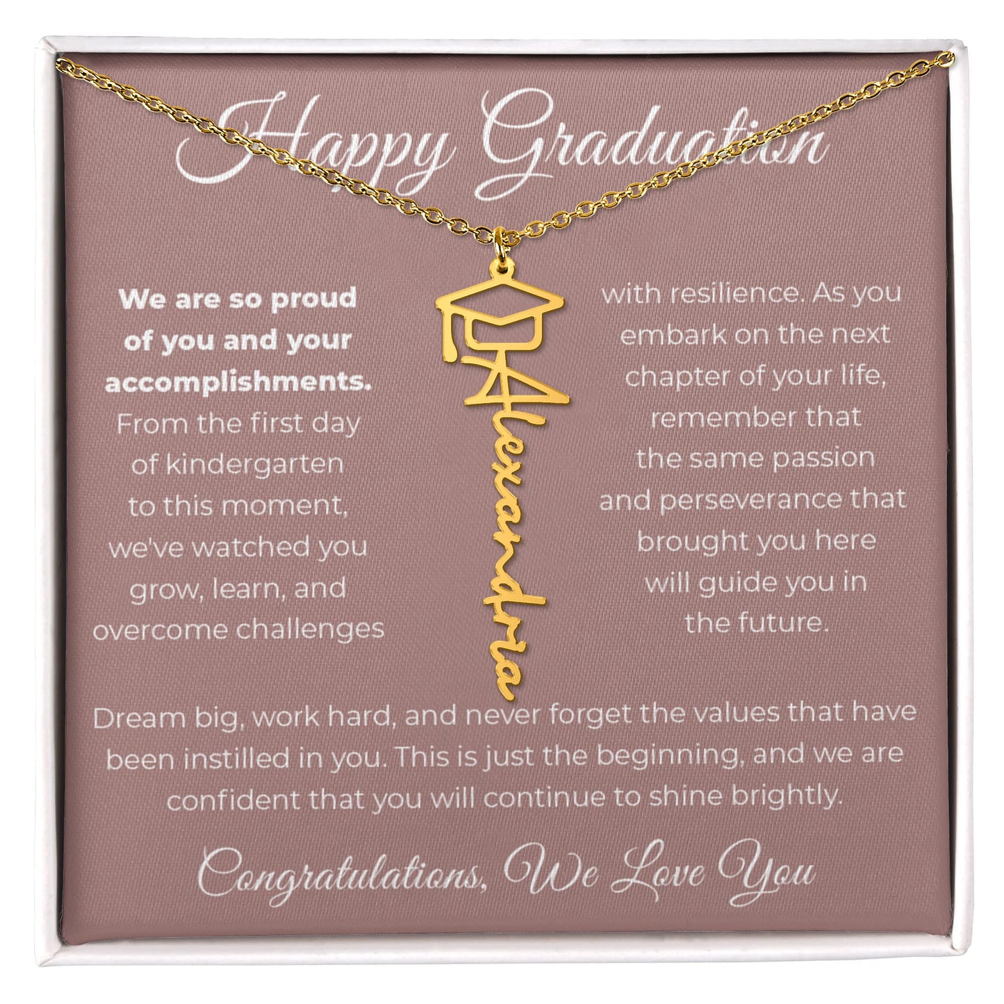 To Graduate - We Are So Proud - Graduation Cap Name Necklace – Personalised with Graduate's Name