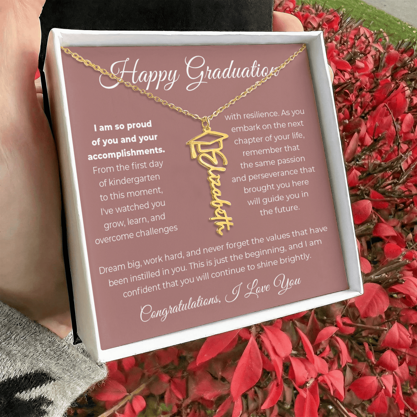 To Graduate - I Am So Proud - Graduation Cap Name Necklace – Personalised with Graduate's Name