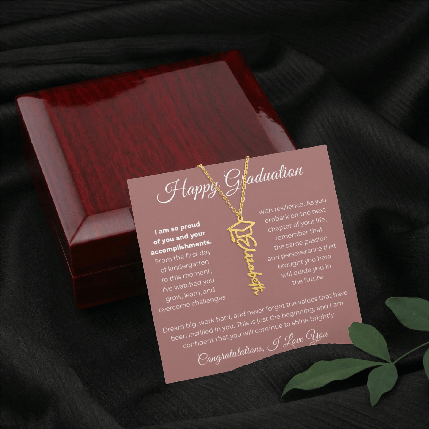 To Graduate - I Am So Proud - Graduation Cap Name Necklace – Personalised with Graduate's Name