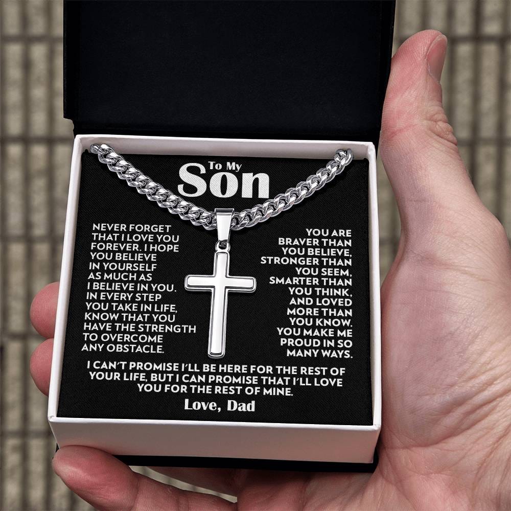 To My Son (From Dad) - Never Forget - Cuban Link Cross Necklace