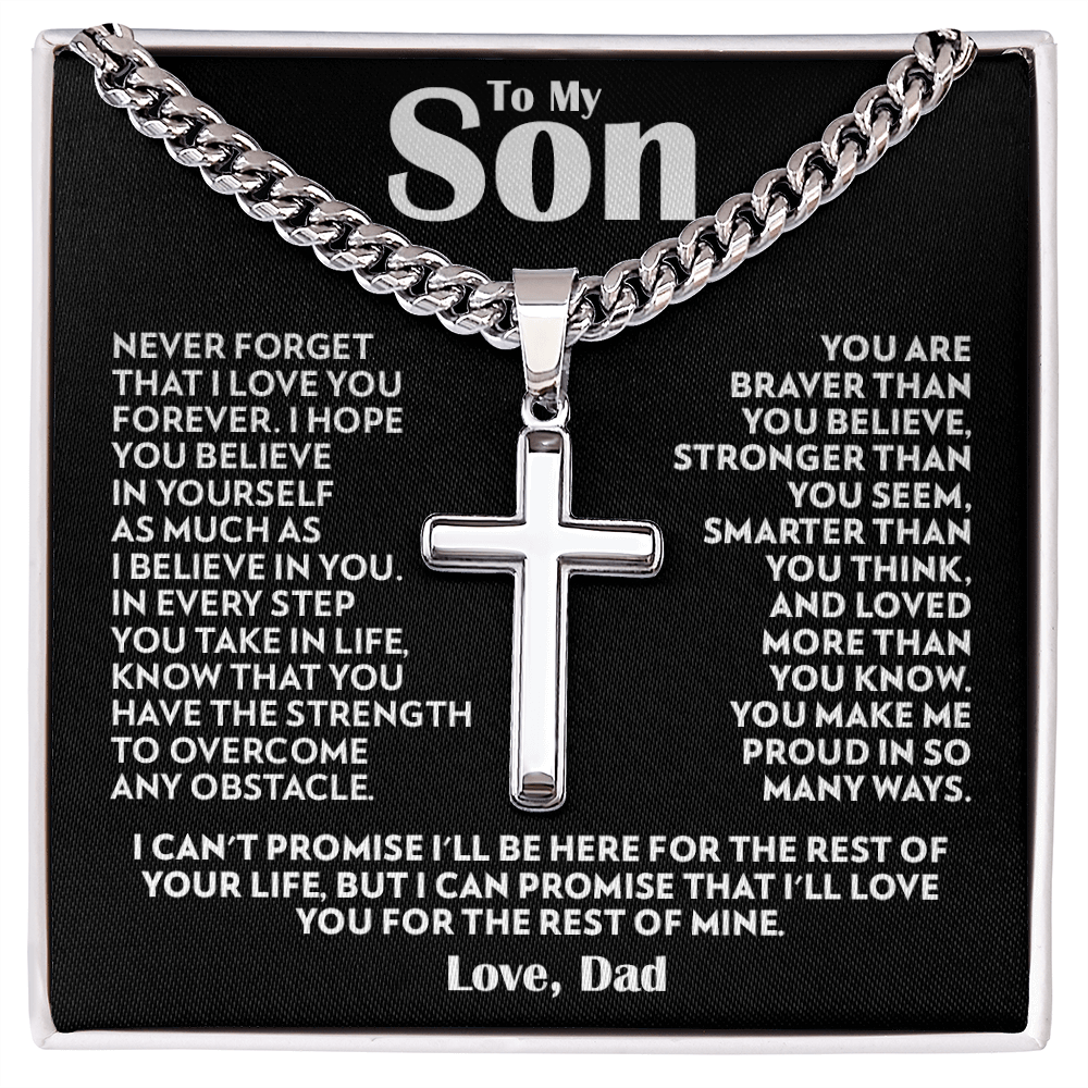 To My Son (From Dad) - Never Forget - Cuban Link Cross Necklace