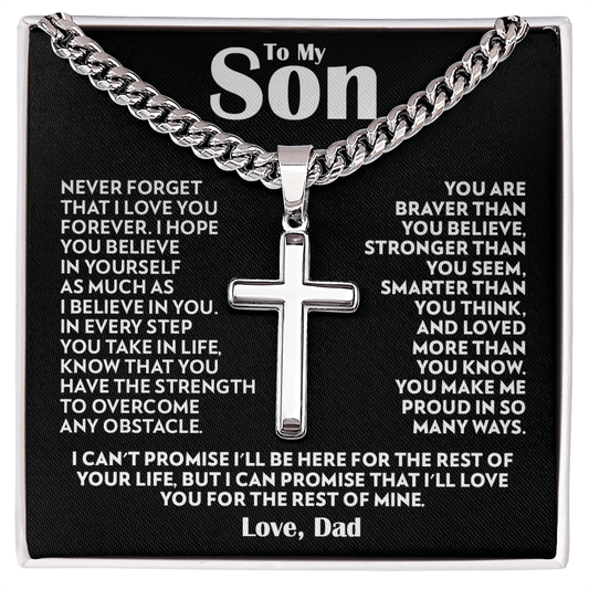 To My Son (From Dad) - Never Forget - Cuban Link Cross Necklace