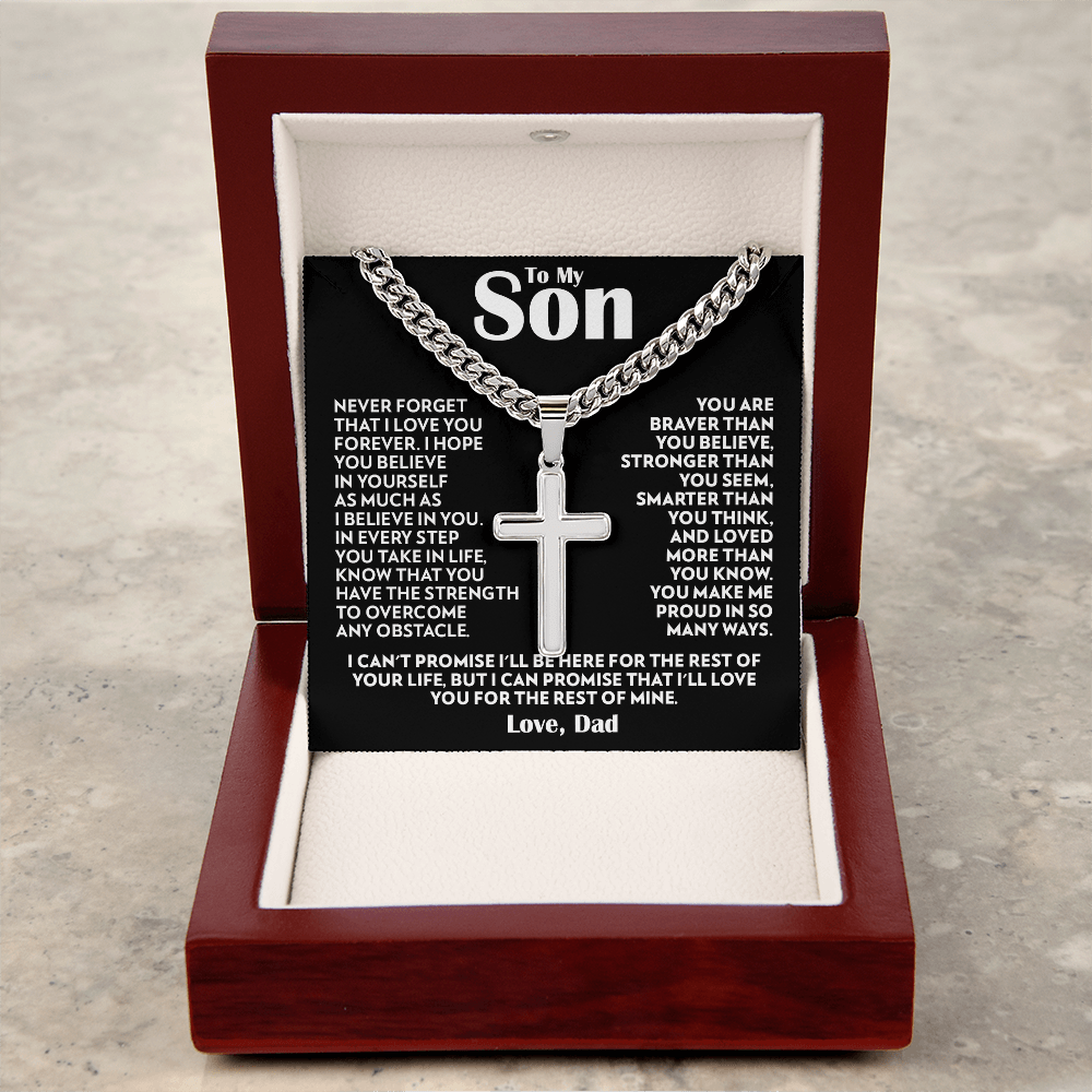 To My Son (From Dad) - Never Forget - Cuban Link Cross Necklace