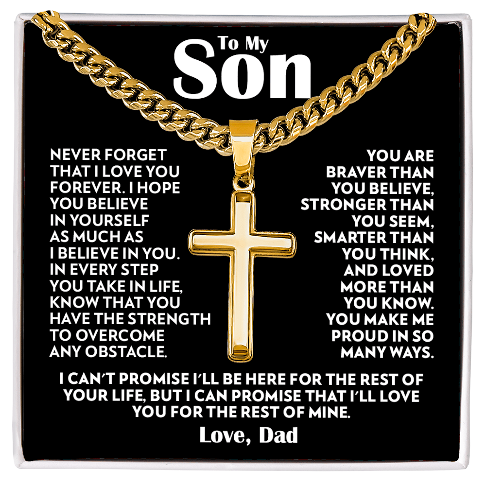 To My Son (From Dad) - Never Forget - Cuban Link Cross Necklace