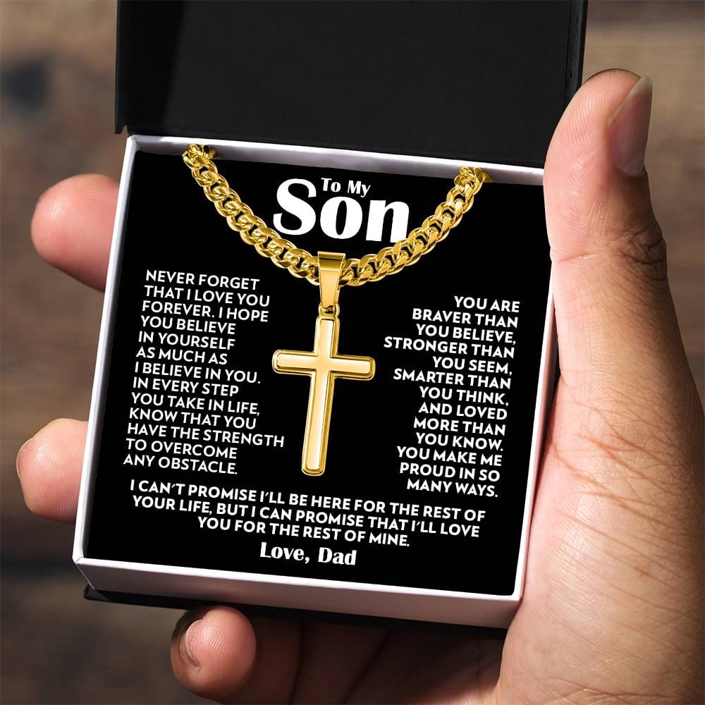To My Son (From Dad) - Never Forget - Cuban Link Cross Necklace