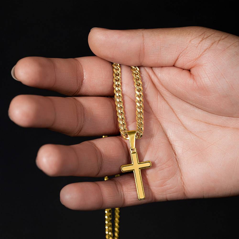 To My Son (From Dad) - Never Forget - Cuban Link Cross Necklace