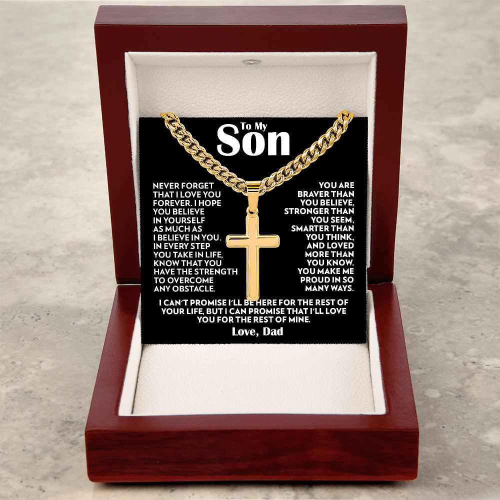 To My Son (From Dad) - Never Forget - Cuban Link Cross Necklace