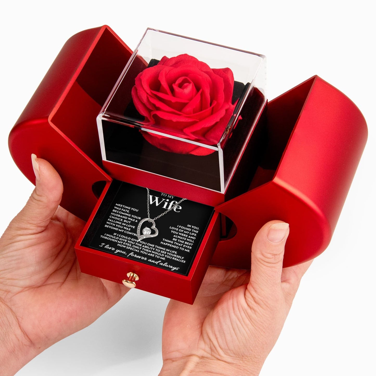 Gift for Wife - Love of My Life - Forever Love Necklace with Red Heart Rose Box
