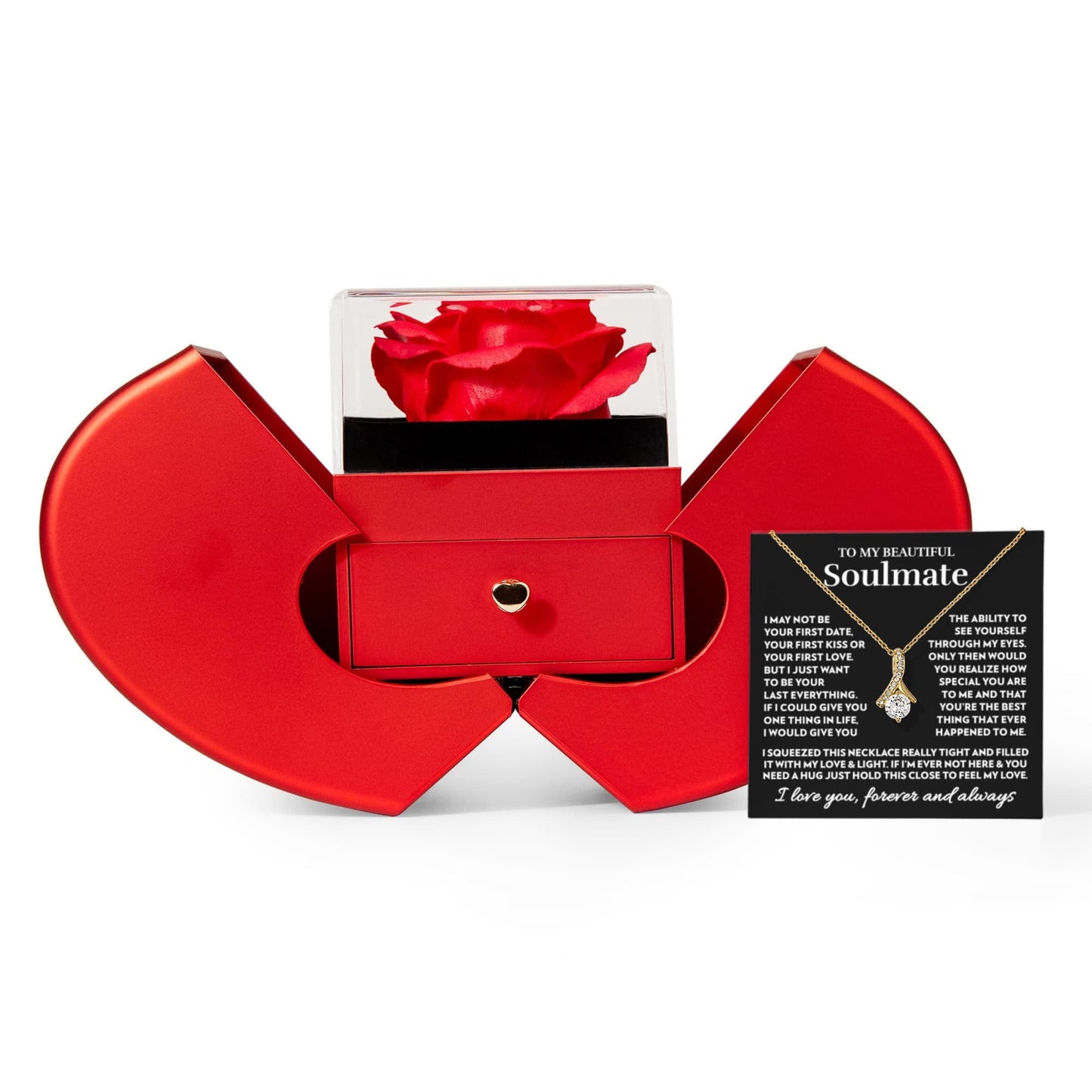 To My Soulmate - Feel My Love - Alluring Beauty Necklace with Red Heart Rose Box