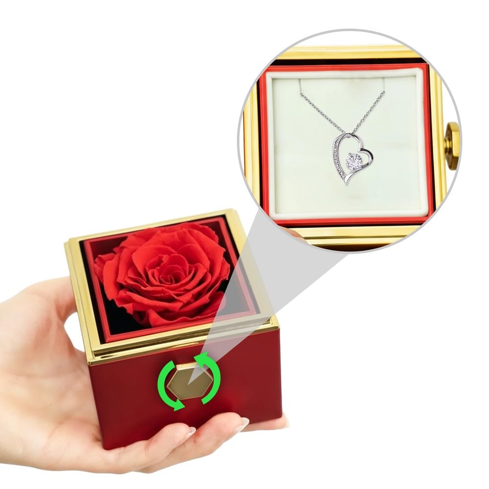 Forever Love Necklace with Rotating Rose Gift Box