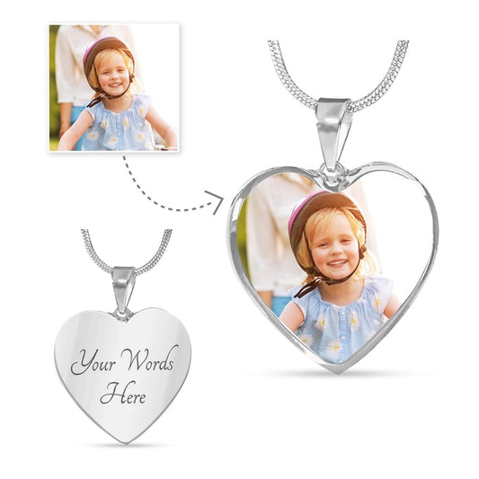 Memorial Heart Necklace with Personalized Photo and Engraving