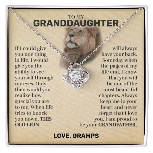 Granddaughter (From Grandpa) - This Old Lion - Love Knot Necklace - Custom Signature