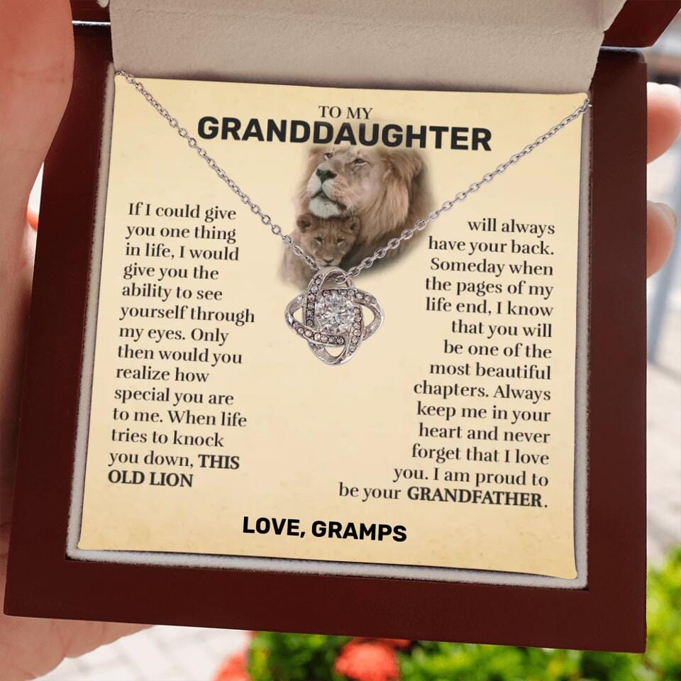 Granddaughter (From Grandpa) - This Old Lion - Love Knot Necklace - Custom Signature