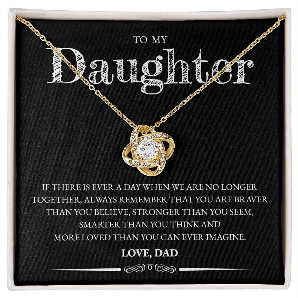 Love knot pendant necklace in 18k yellow gold finish on the "To My Daughter" message card from Dad (If There Is Ever a Day)