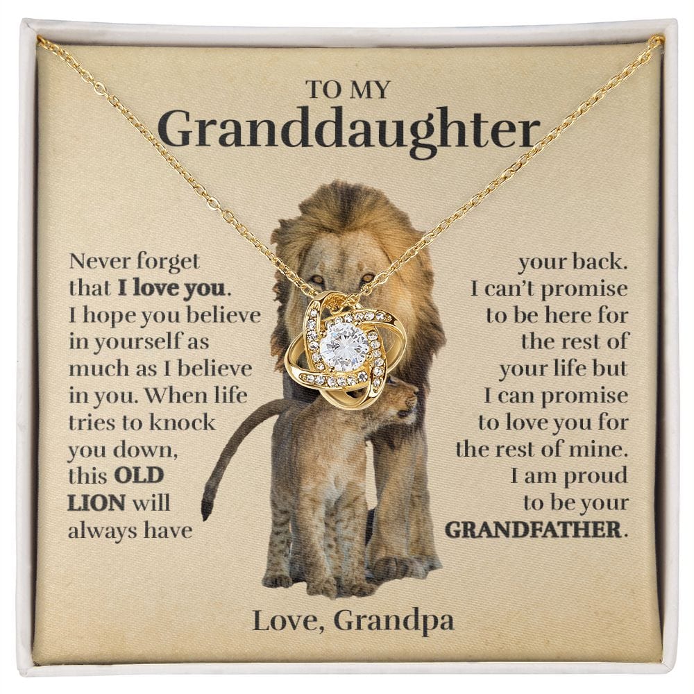 To My Granddaughter (From Grandpa) - Proud Old Lion - Love Knot Necklace