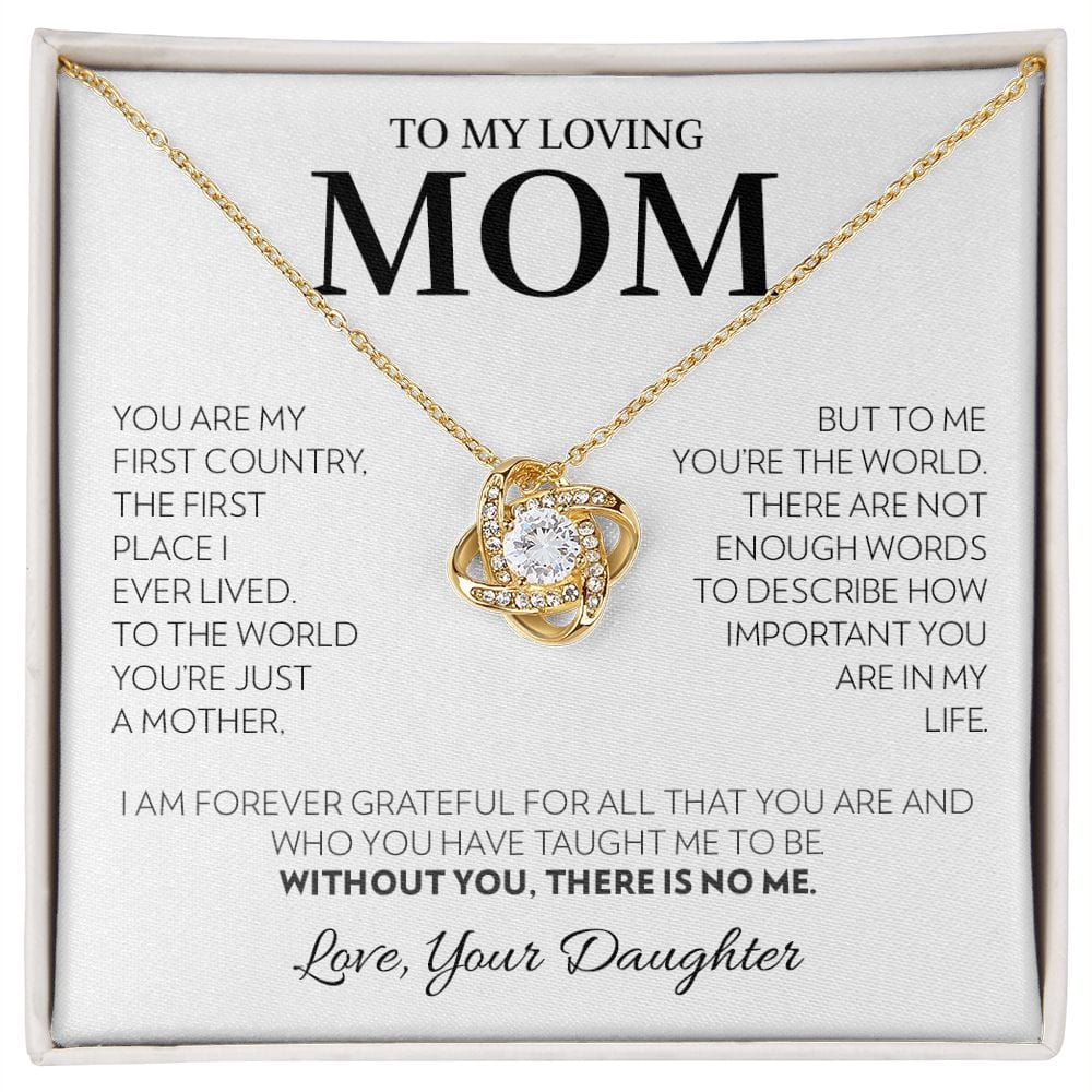 Mom (from Daughter) - First Country (White) - Love Knot Necklace