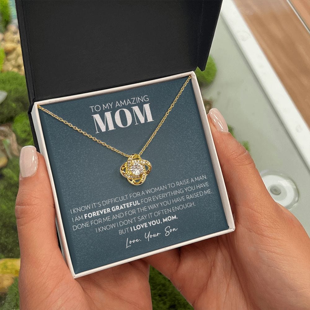 Mom (From Son) - Forever Grateful - Love Knot Necklace