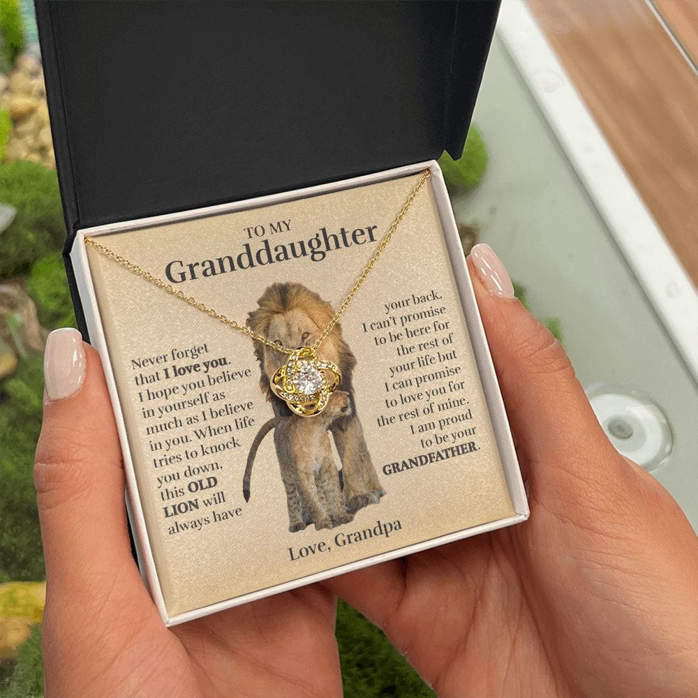 To My Granddaughter (From Grandpa) - Proud Old Lion - Love Knot Necklace