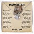 Love knot pendant necklace in 14k white gold finish on the "To My Daughter" message card from Dad (This Old Lion)