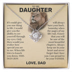 Love knot pendant necklace in 14k white gold finish on the "To My Daughter" message card from Dad (This Old Lion)