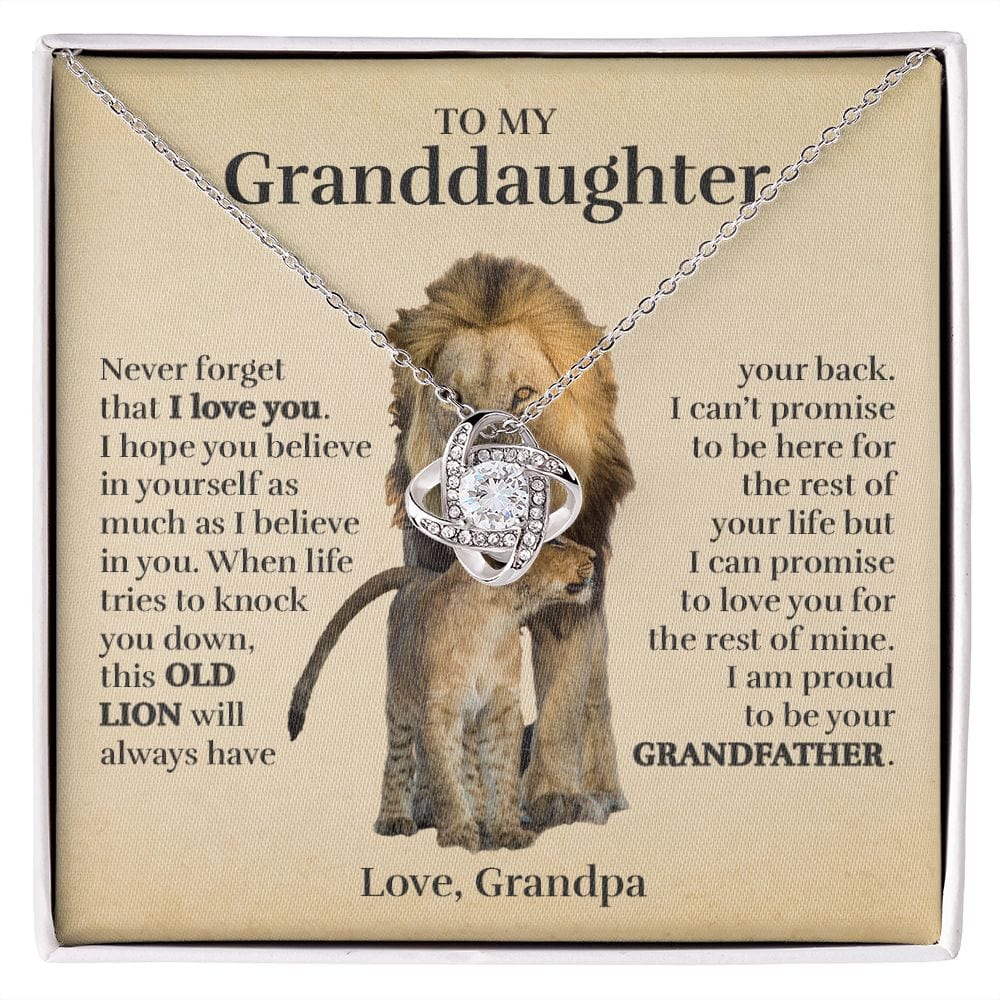 To My Granddaughter (From Grandpa) - Proud Old Lion - Love Knot Necklace